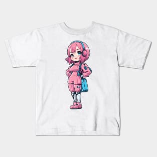 Cute bubblegum robot girl Kids T-Shirt